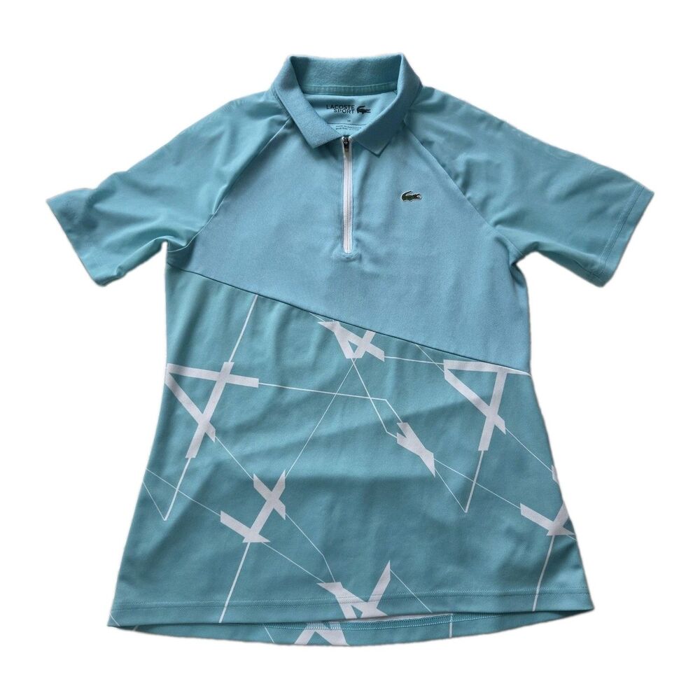 Lacoste Sport Top Womens Blue Mesh Zipper Collar Tennis Shirt Sz 38/ Sz S 4-6